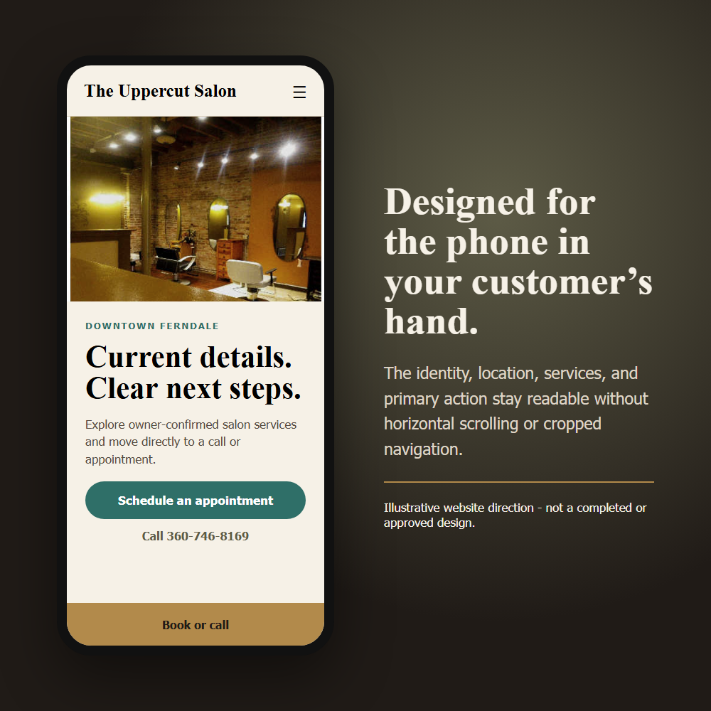 Illustrative mobile concept for Uppercut Salon